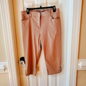 Women's Tan Capris With Decorative Cuff Accent Size 14